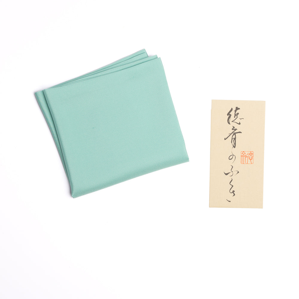 Shinbashi mint green silk fukusa handcrafted from Shioze silk by Kitamura Tokusai for Chanoyu and Chado.