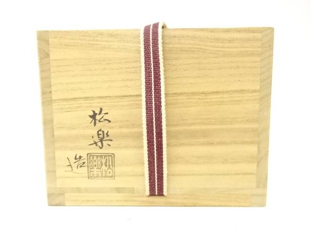 Closed wooden storage box with a paper label and decorative cord for the Shoraku Sasaki Matsukaze matcha bowl.