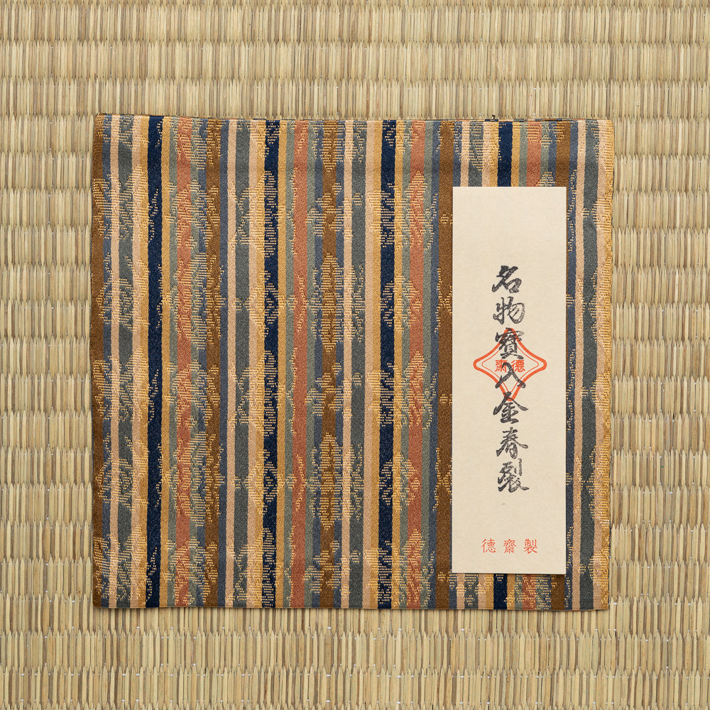 Japanese Nishijin silk kobukusa for Urasenke tea ceremony featuring the Takarairi Konparu-gire pattern woven in Kyoto