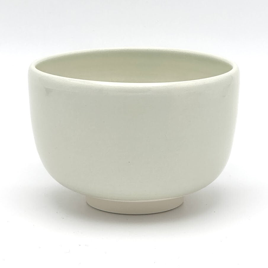 Reverse view of the Take Suzume matcha bowl showing its simple rounded form and subtle bamboo decoration