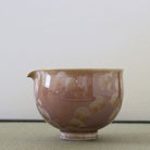 Tōan katakuchi matcha latte pouring bowl featuring a warm mocha Hana-Kesshō flower crystal glaze with soft cream crystalline patterns