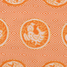 Close-up of the Torimaru Kin Futsu rooster medallion motif woven in Kyoto Nishijin silk for Chado, Sado and traditional tea ceremony.
