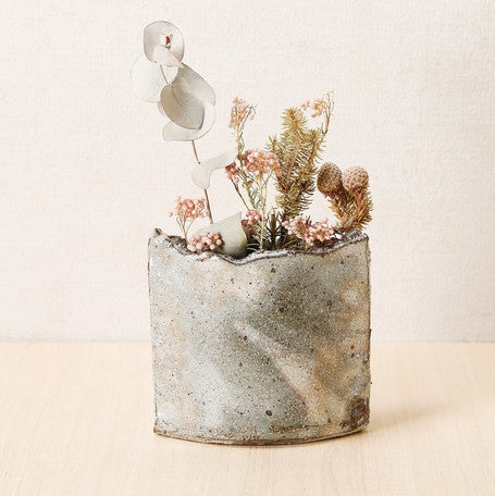Flower Vase Tokoname Ware 常滑焼 石堂白タタラ合せ四角花器 Made in JAPAN
