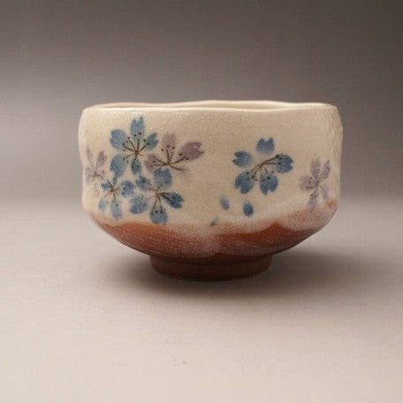 Sakura Matcha Tea Bowl Blue (Small Size) l 平安桜 抹茶碗 美濃焼 日本製