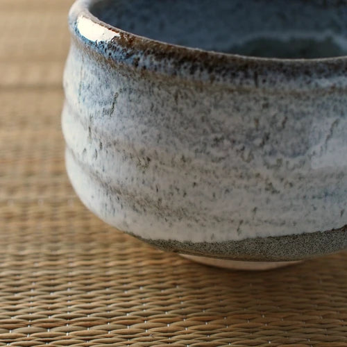 Blue Aoshino Unofunagashi Matcha Bowl  青志野うのふ流し  抹茶碗 美濃焼 日本製